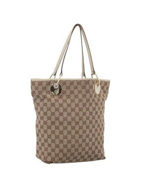 GUCCI GG Canvas Tote Bag Beige Gold 120836